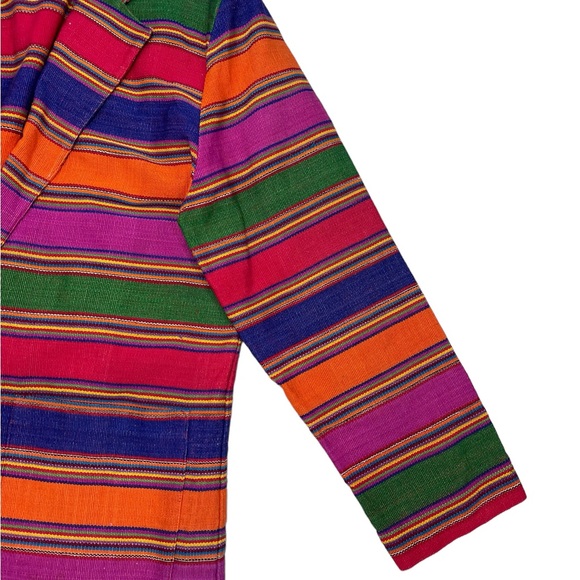 Vintage Weekend Wear 90s Striped Blanket Weave Jacket Long Western Aztec Blazer - Picture 10 of 16